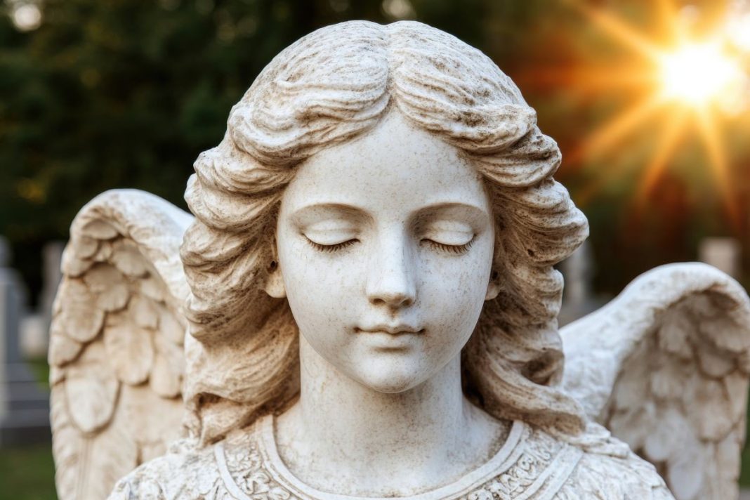 head of a marble statue of an angel