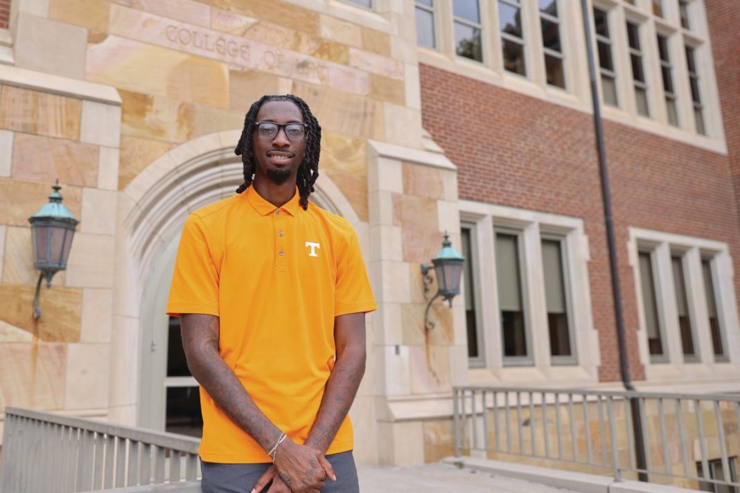 law student standing in front of law school