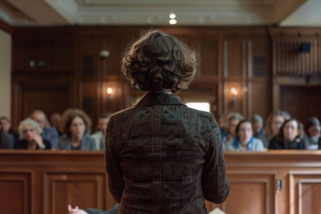 person standing in front of a jury