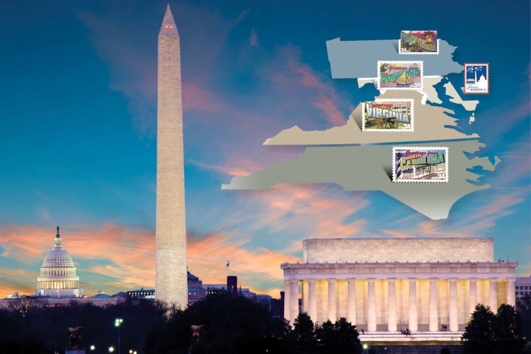 Washington, D.C. with area states of Mid-Atlantic overlay