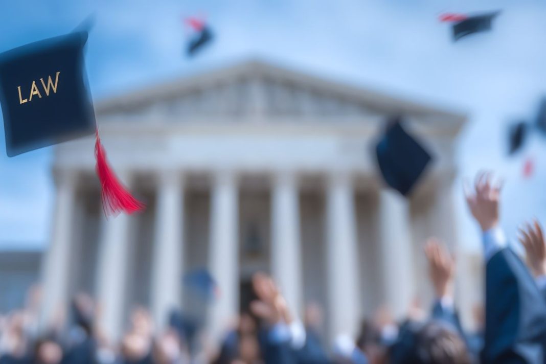 graduation caps being thrown in the air