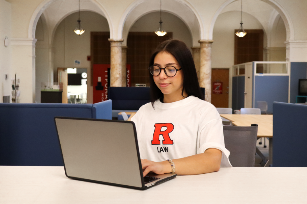 student using laptop